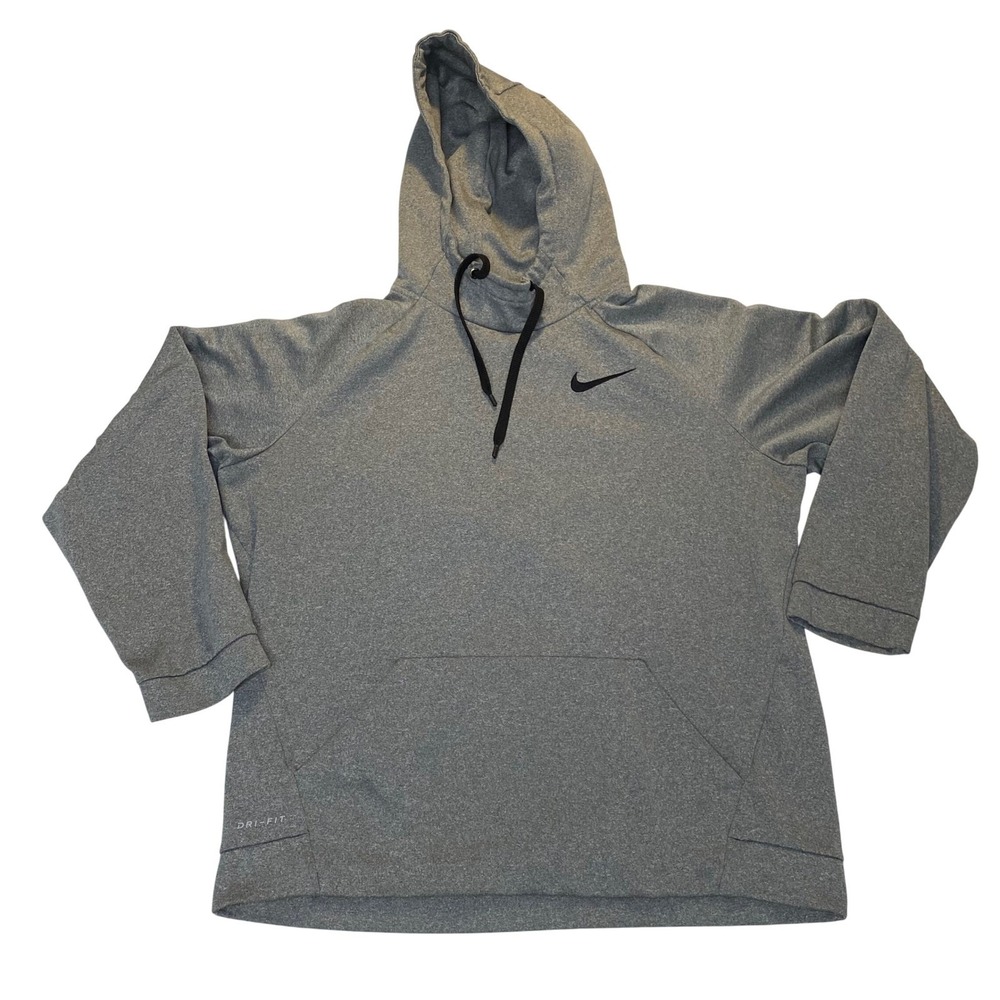 Nike Dri-FIT Mens Large Tall LT Heather Gray Training Pullover Hoodie Swoosh